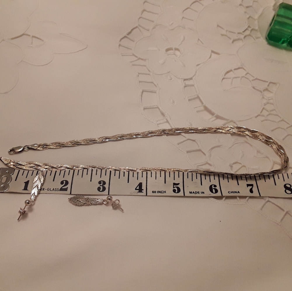 VTG. 925 STERLING VERMEIL HERRINGBONE NECK & EAR - Picture 5 of 8